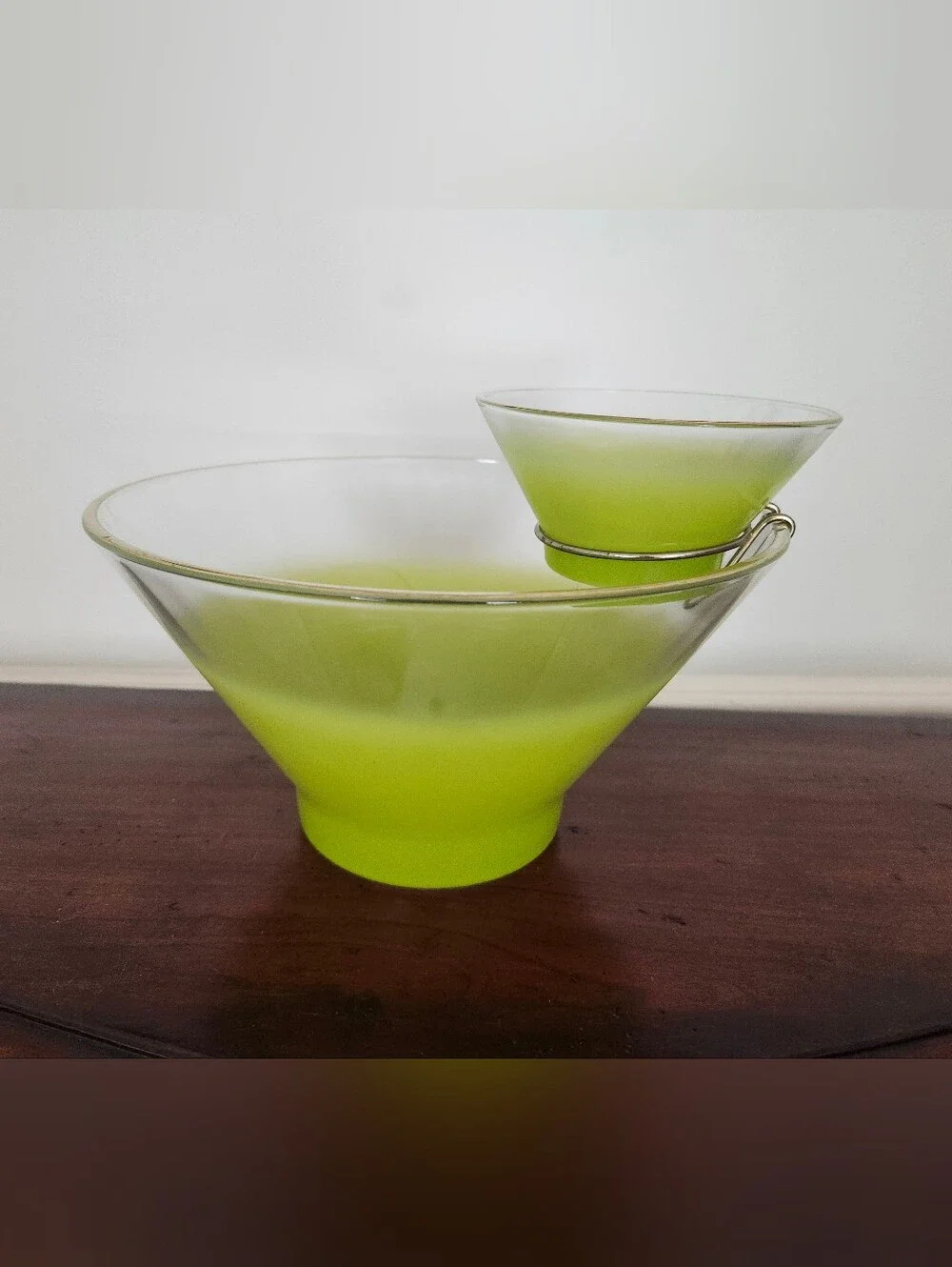 Retro Chip and Dip Set Capri Federal Glass Vintage Green Frosted Glass